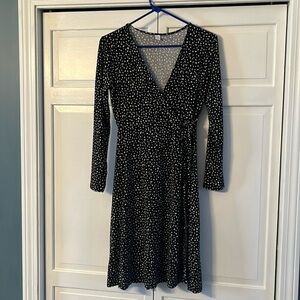 Womens black and white polka dot faux wrap dress old navy XS